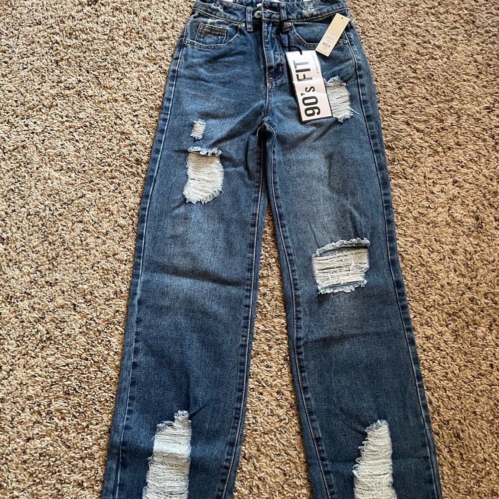 Francesca's Collections Blue Straight Leg Jeans Distressed